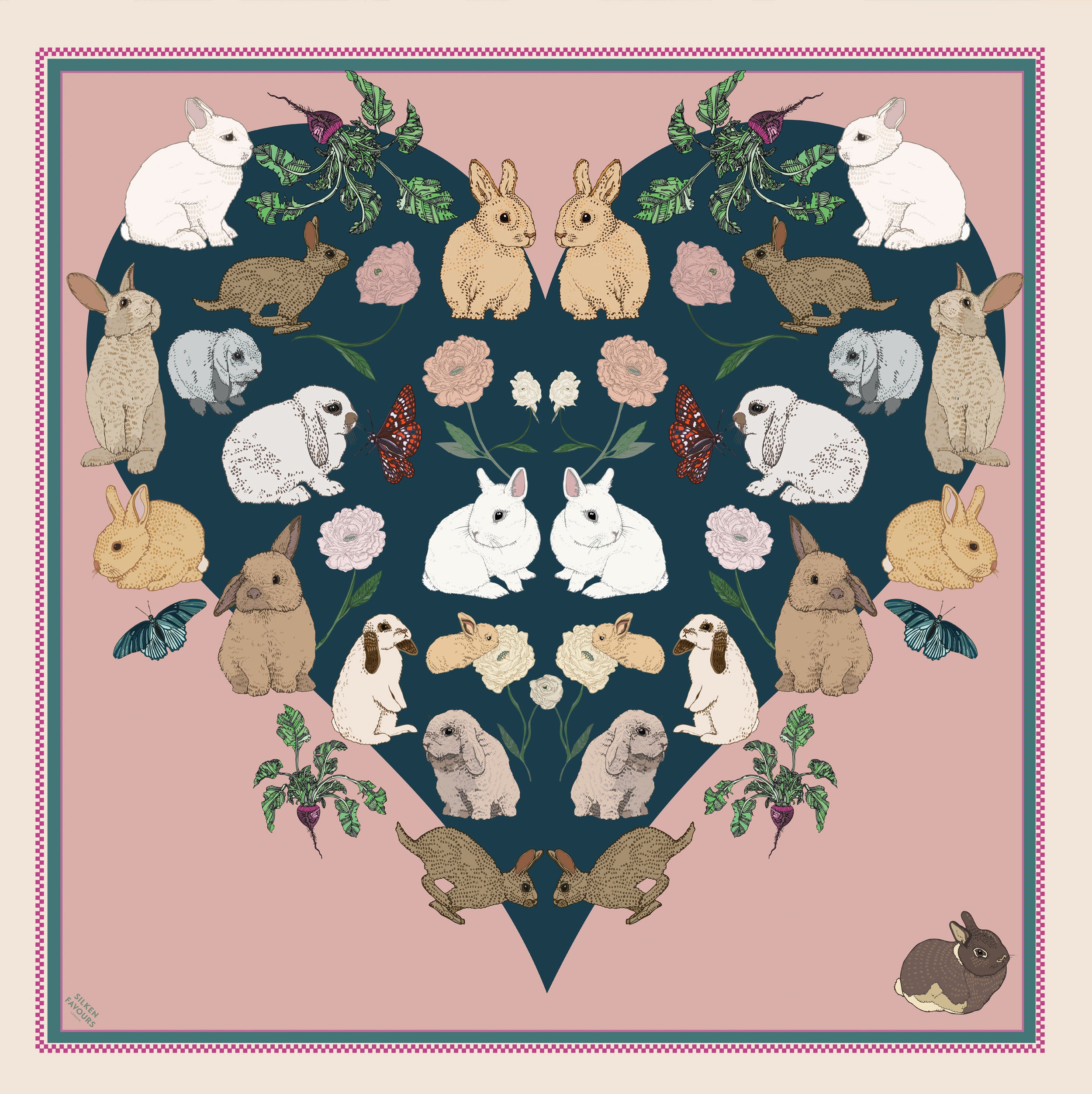 Bashful Bunnies Silk Handkerchief – silkenfavours
