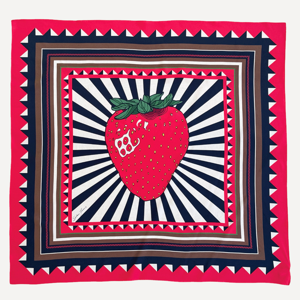 Strawberry Burst silk scarf by Silken Favours  bold red, cream and black graphic print, made in Britain