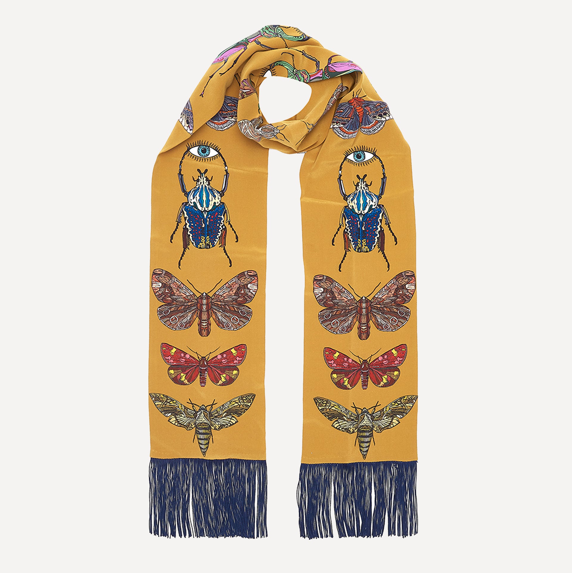Moth Eyed Beetle Mustard Silk Skinny Scarf – silkenfavours